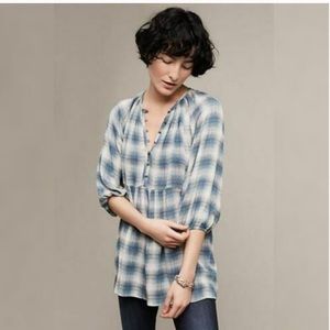 Maeve blue Cavalon plaid tunic top, M